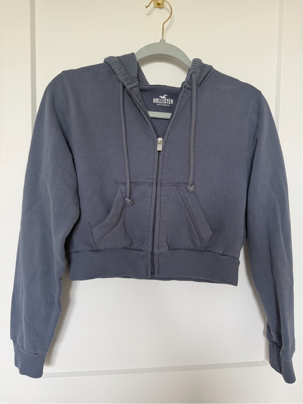 Hollister Navy Zip-Up Cropped Hoodie Jacket xs